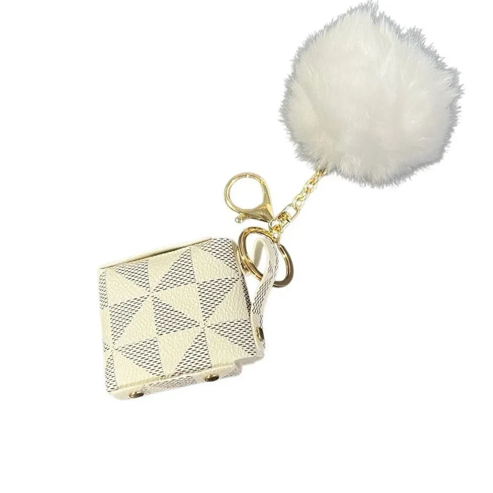 Clip on Keychain Pouch with white Pom Split check mini bag charm snap button gol